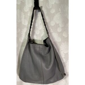 Vintage Lucky Brand Soft Pebble Leather Hobo Boho Sack Grey Braided Strap READ